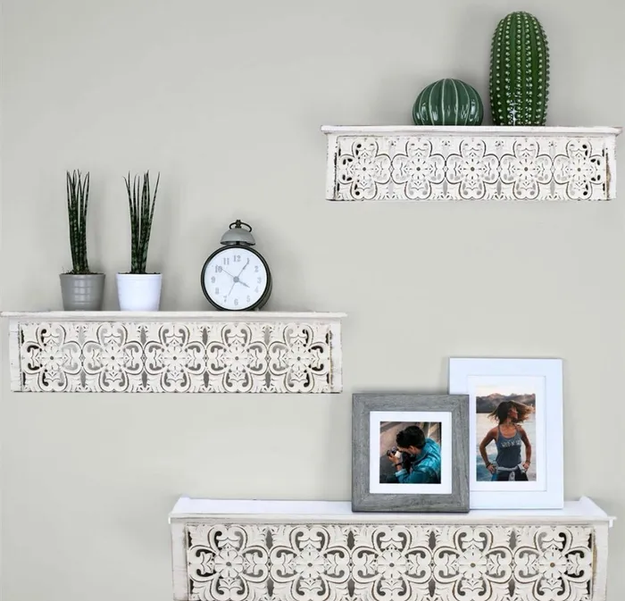 Antique White Wall Shelf Candlewick Gift Shop Rings