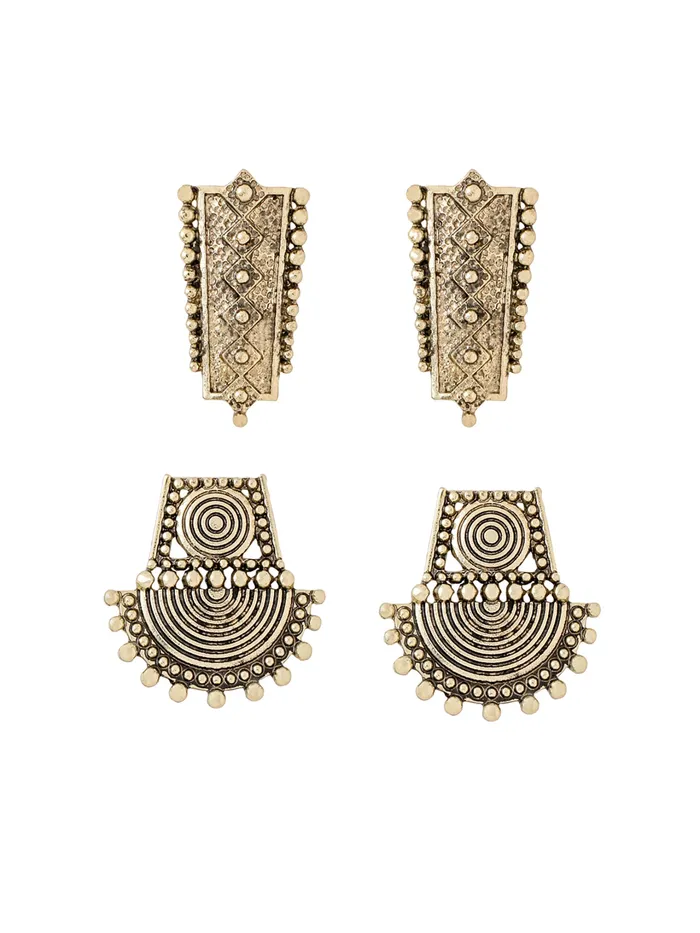 Combo 2 Pairs Golden Drop Earrings Elegant Versatile Pushback Closure Gold Yellow Chimes Earrings