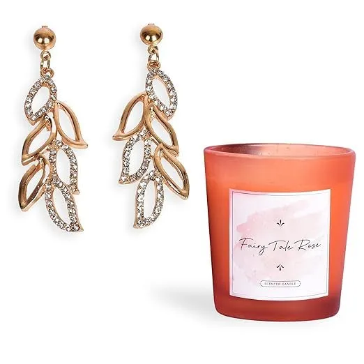 Combo Crystal Drop Earrings Fairy Tale Rose Candle MultiOccasion Gift Set Elegant Gift Box Yellow Chimes Earrings
