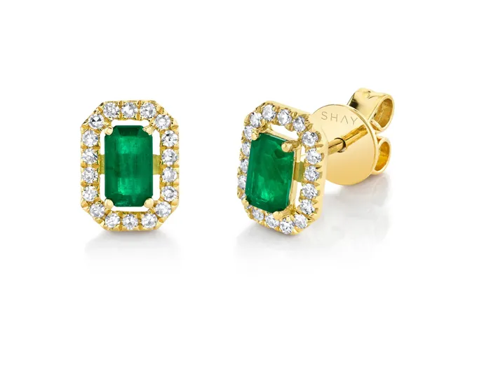 DIAMOND HALO EMERALD STUDS Shay Fine Jewelry Earrings