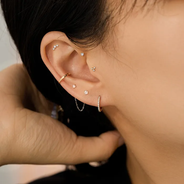Earrings AURELIE GI ROSALYN Rose Cut White Sapphire Solitaire Threadless Flatback Earring