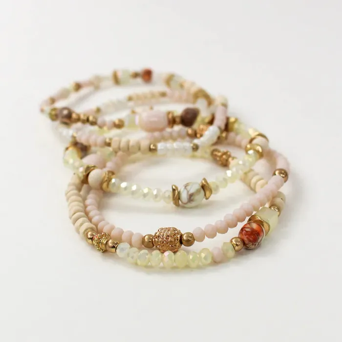 Earrings Candlewick Gift Shop Ivory 5 Row Stack Stretch Bracelets