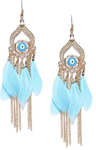 Earrings Yellow Chimes Blue Feather Long Tassel Earrings for Women and Girls Yellow Chimes