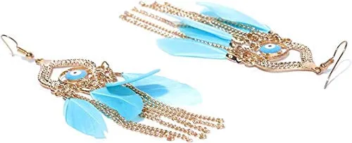 Earrings Yellow Chimes Blue Feather Long Tassel Earrings for Women and Girls Yellow Chimes