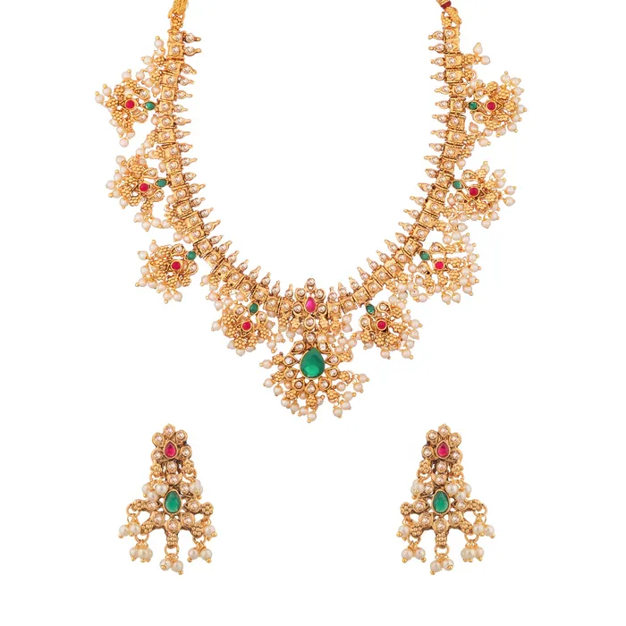 Earrings Yellow Chimes Bridal Jewellery Set Gold Plated Necklace Earrings 63 cm Adjustable Wedding