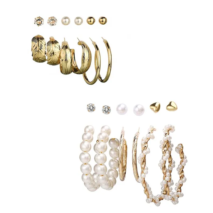 Earrings Yellow Chimes Earrings for Women and Girls Fashion White Pearl Hoops Set Gold Plated Combo of 12 Pairs Stud Hoop Earring Set Birthday Gift for girls and women Anniversary Gift for Wife Yellow Chimes