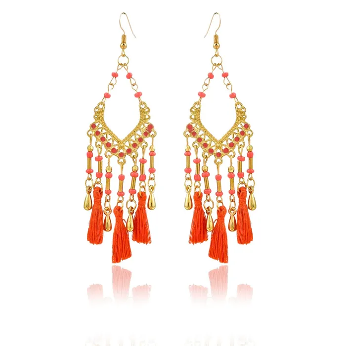 Earrings Yellow Chimes Fancy Party ware Beads Fabric Tassel Earring for Women And Girls Yellow Chimes