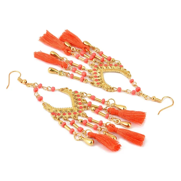Earrings Yellow Chimes Fancy Party ware Beads Fabric Tassel Earring for Women And Girls Yellow Chimes