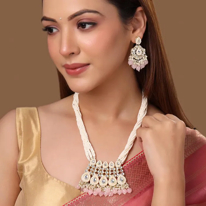 Earrings Yellow Chimes Jewellery Set for Women and Girls Kundan Necklace Set Gold Plated Kundan Studded Beads Beaded Necklace Set Anniversary Gift for Wife Yellow Chimes
