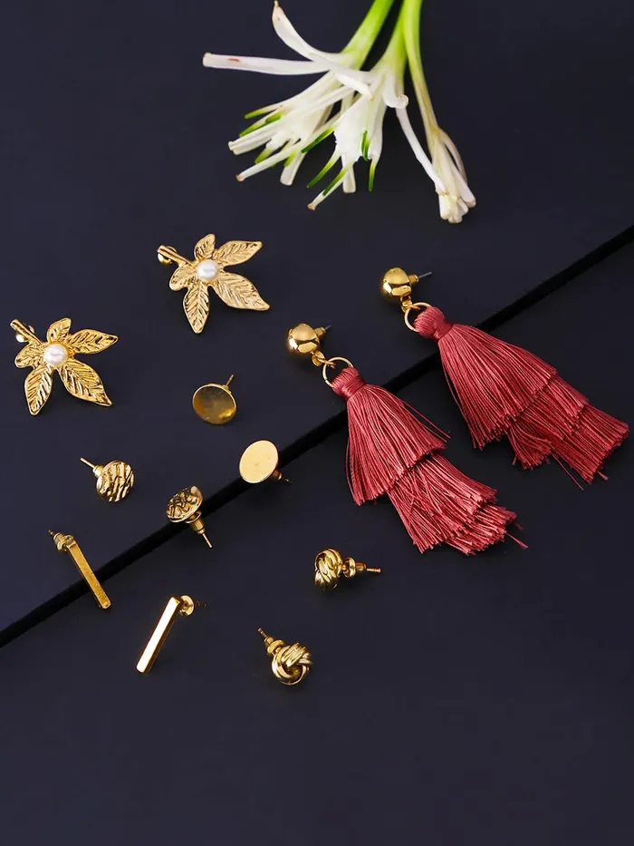 Earrings Yellow Chimes Latest Fashion Gold Plated Geometric Design Dangle Pearl Stud Earrings Combo for Women and Girls Design 12 Yellow Chimes