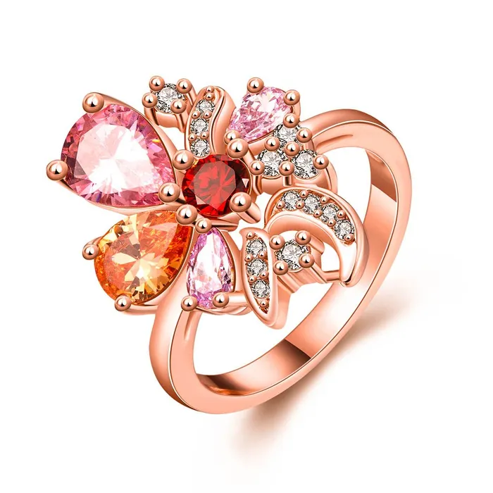 Earrings Yellow Chimes Multicolor Flower Swiss Zircon Rose Gold Crystal Ring for Women Yellow Chimes
