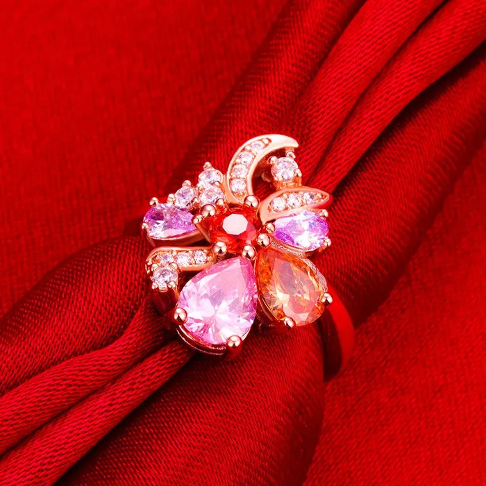 Earrings Yellow Chimes Multicolor Flower Swiss Zircon Rose Gold Crystal Ring for Women Yellow Chimes