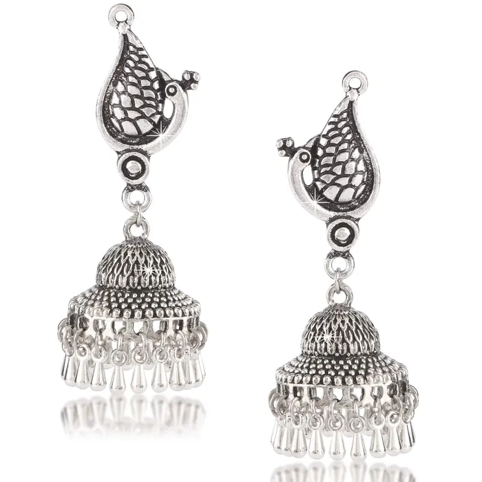 Earrings Yellow Chimes Peacock Fem Bell Ghungroo Silver Oxidized Jhumka Earrings for Women and Girls Yellow Chimes