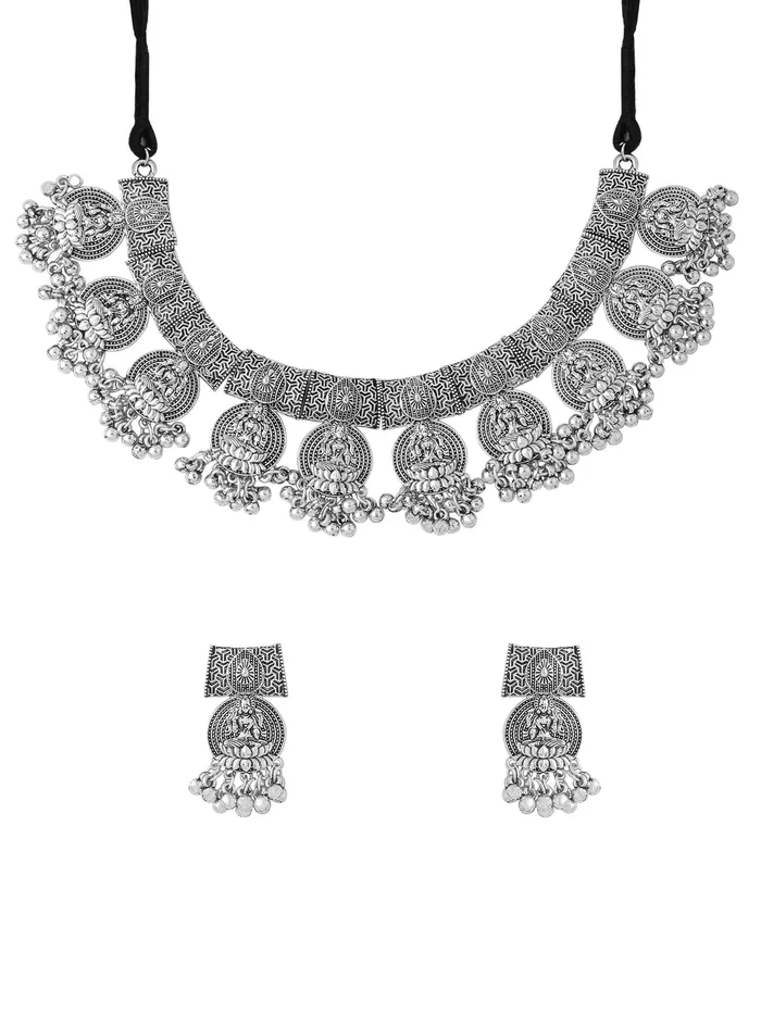 Earrings Yellow Chimes Silver Oxidised Jewellery Set Choker Earrings Oxidised Silver One Size