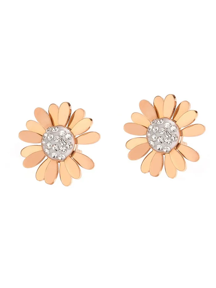 Earrings Yellow Chimes Stud Earrings for Women Western Rose Gold Plated Stainless Steel White StoneStudded Floral Studs Earrings For Women and Girls Yellow Chimes