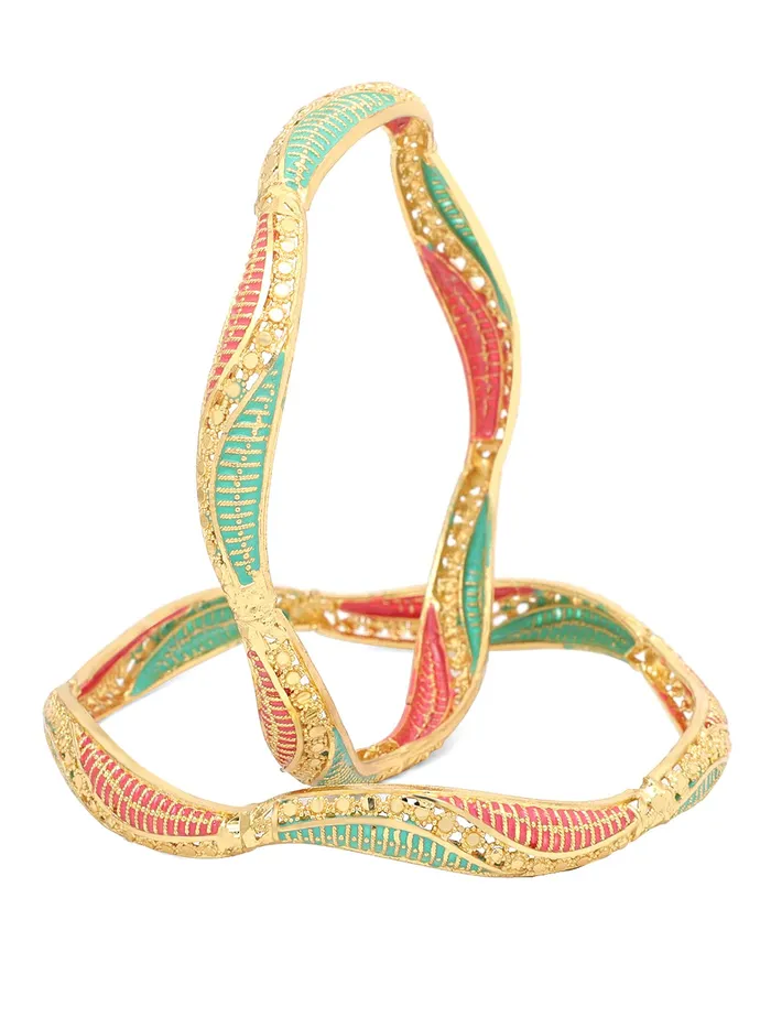 Earrings Yellow Chimes Yellow Chimes Bangles for Women Gold Toned Meenakari Touch Traditional Bangles for Women and Girls