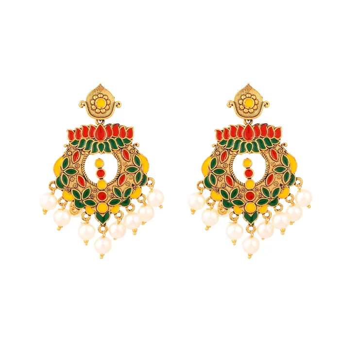 Earrings Yellow Chimes Yellow Chimes Beautifully Enamelled Stylish Gold Plated Meenakari Chandbali Earrings for Women and Girls