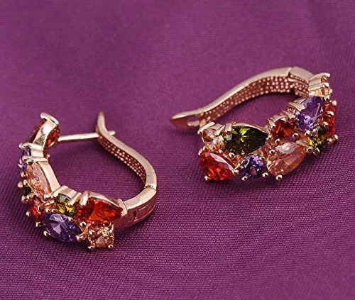 Earrings Yellow Chimes Yellow Chimes Combo of 2 Pair Sparkling Colors Flower Work Swiss Cubic Zircon 18K Gold Plated Clip On Drop Earrings for Women and Girls