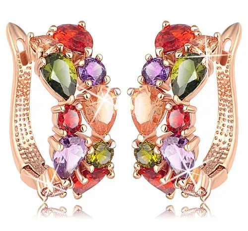 Earrings Yellow Chimes Yellow Chimes Combo of 2 Pair Sparkling Colors Flower Work Swiss Cubic Zircon 18K Gold Plated Clip On Drop Earrings for Women and Girls
