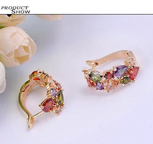Earrings Yellow Chimes Yellow Chimes Combo of 2 Pair Sparkling Colors Flower Work Swiss Cubic Zircon 18K Gold Plated Clip On Drop Earrings for Women and Girls
