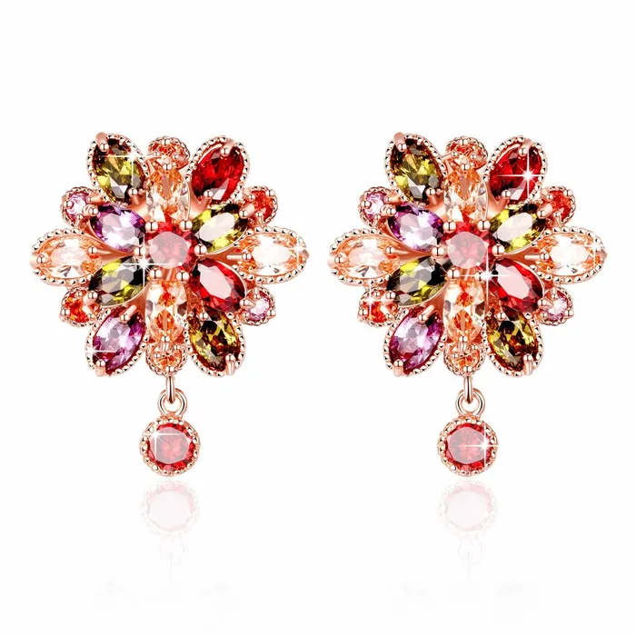 Earrings Yellow Chimes Yellow Chimes Combo of 2 Pair Sparkling Colors Flower Work Swiss Cubic Zircon 18K Gold Plated Clip On Drop Earrings for Women and Girls