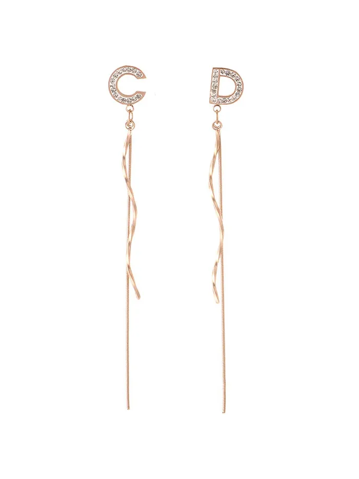 Earrings Yellow Chimes Yellow Chimes Danglers Earrings for Women Rose Gold Plated Stainless Steel C D Letter Mismatched Danglers Earrings For Women and Girls