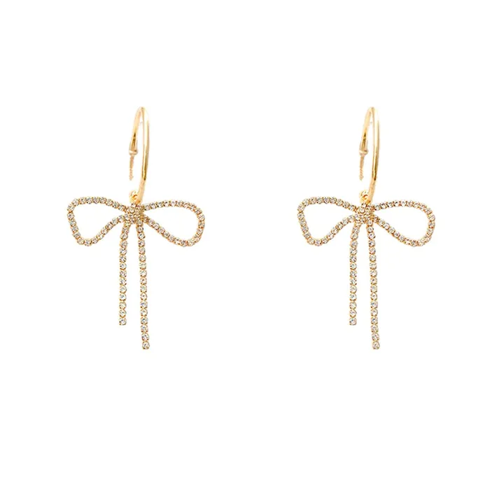 Earrings Yellow Chimes Yellow Chimes Earrings for Women and Girls Drop Earrings for Girls Gold Toned Crystal Studded Bow Designed Drop Earrings Birthday Gift for girls and women Anniversary Gift for Wife