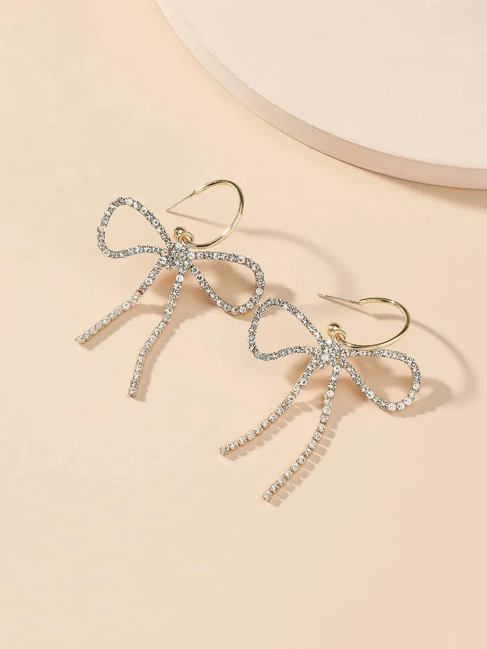 Earrings Yellow Chimes Yellow Chimes Earrings for Women and Girls Drop Earrings for Girls Gold Toned Crystal Studded Bow Designed Drop Earrings Birthday Gift for girls and women Anniversary Gift for Wife
