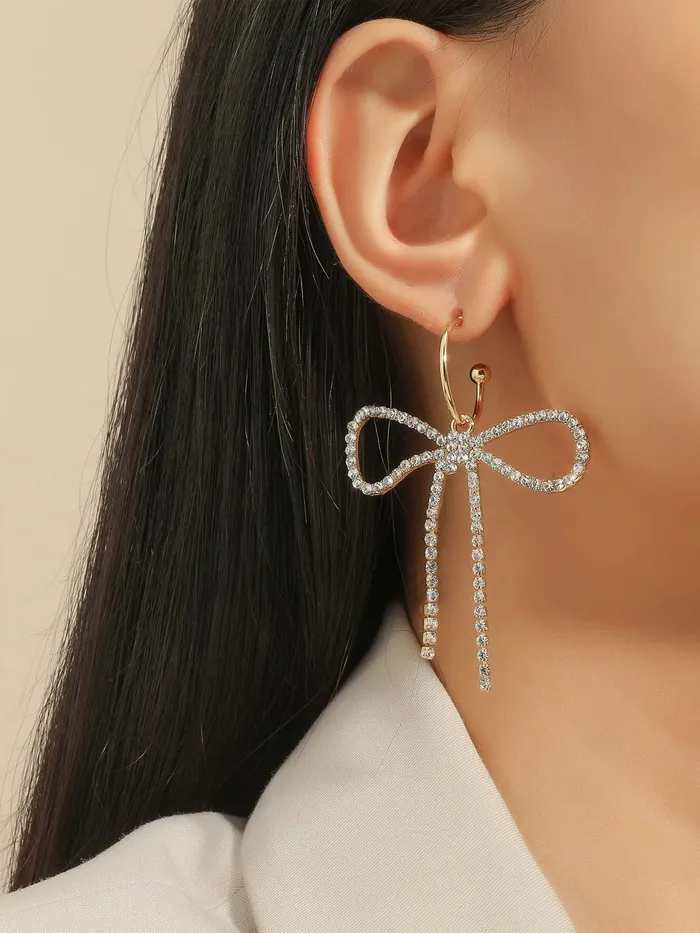 Earrings Yellow Chimes Yellow Chimes Earrings for Women and Girls Drop Earrings for Girls Gold Toned Crystal Studded Bow Designed Drop Earrings Birthday Gift for girls and women Anniversary Gift for Wife