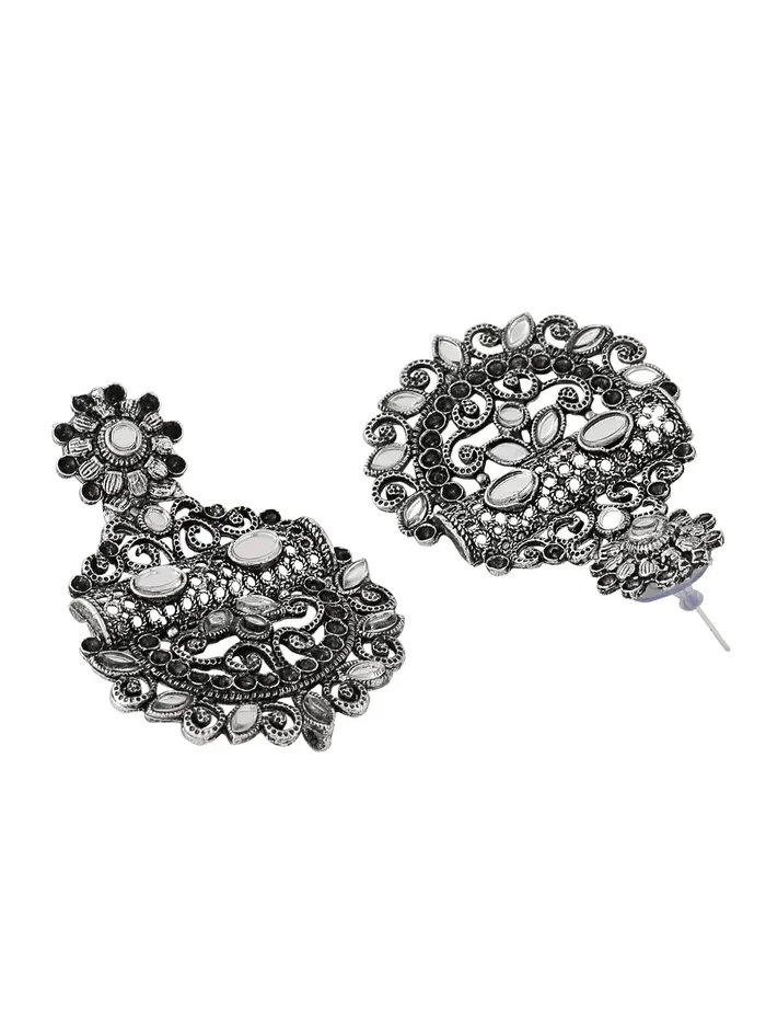 Earrings Yellow Chimes Yellow Chimes Earrings For Women Floral Designed Silver Toned Mirror Studded Chanbali Earrings For Women and Girls