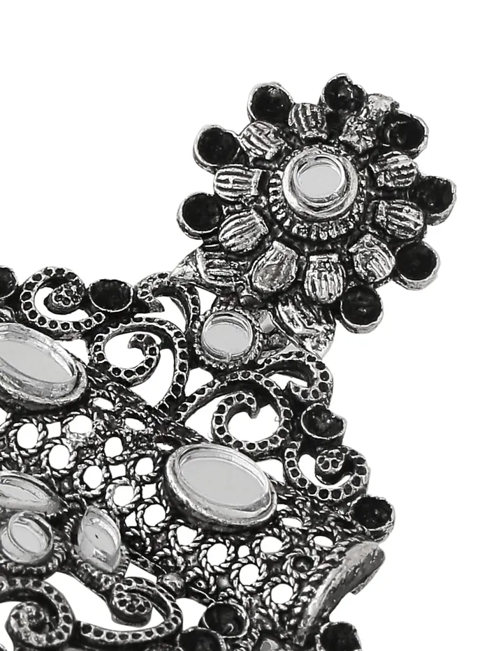 Earrings Yellow Chimes Yellow Chimes Earrings For Women Floral Designed Silver Toned Mirror Studded Chanbali Earrings For Women and Girls