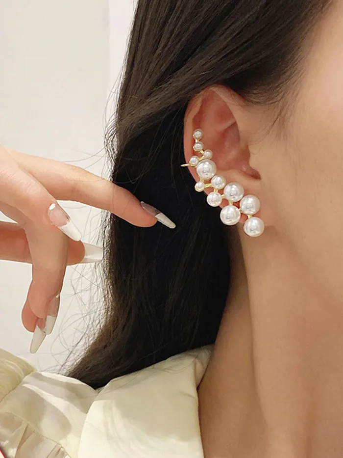 Earrings Yellow Chimes Yellow Chimes Earrings For Women Gold Tone One Side Pearl Beaded Stud and Other Side Pearl Stud With Chain Fringe Dangler Earrings For Women and Girls
