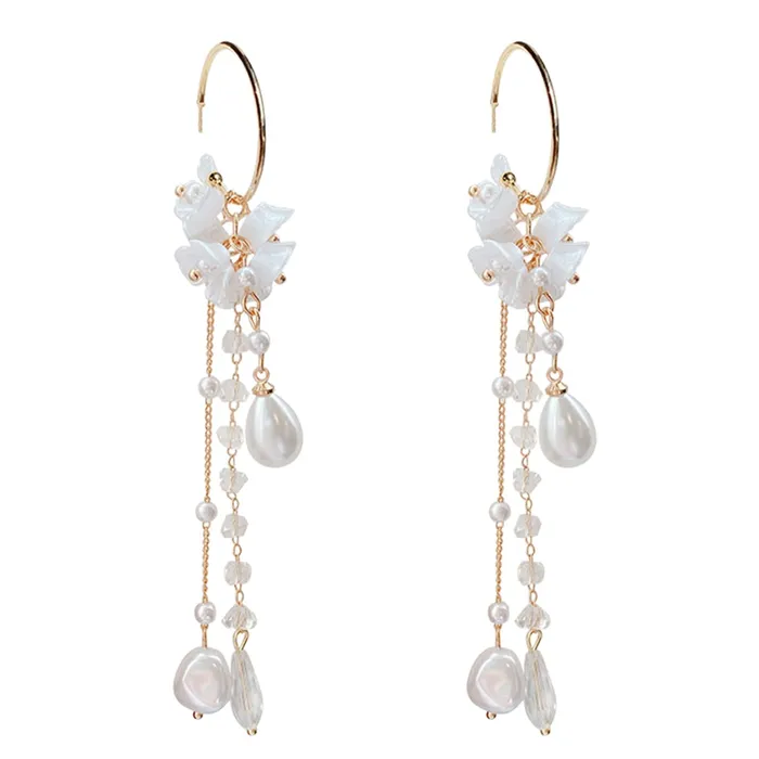 Earrings Yellow Chimes Yellow Chimes Earrings For Women Gold Tone Round Hoop Pearl Drop Dangle Earrings For Women and Girls