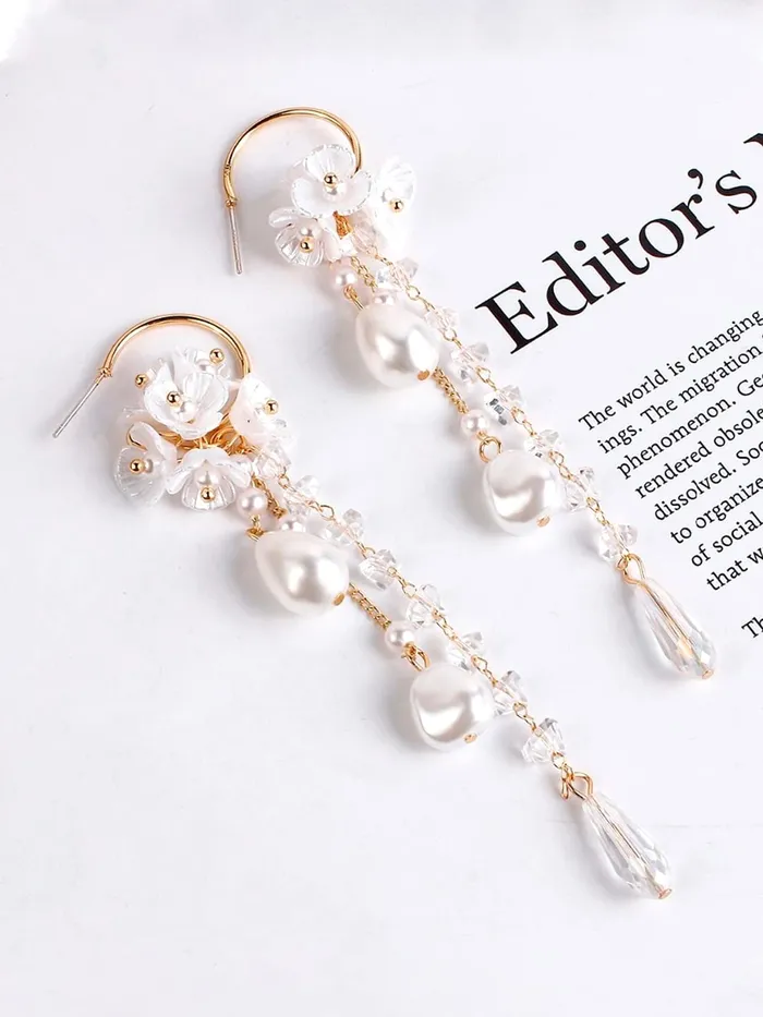 Earrings Yellow Chimes Yellow Chimes Earrings For Women Gold Tone Round Hoop Pearl Drop Dangle Earrings For Women and Girls