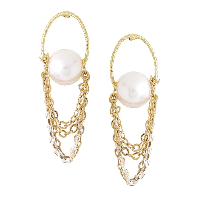 Earrings Yellow Chimes Yellow Chimes Earrings For Women Gold Tone Triple Layered Chain Pearl Stud Drop Earrings For Women and Girls