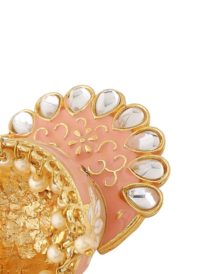 Earrings Yellow Chimes Yellow Chimes Earrings For Women Peach Color Pearl and Stone Studded Meenakari Jhumka Earrings For Women and Girls