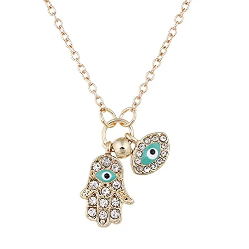 Earrings Yellow Chimes Yellow Chimes Evil Eye Necklace for Women Fashion Evil Eye Locket Charm Gold Plated Chain Pendant Necklace for Men and Women