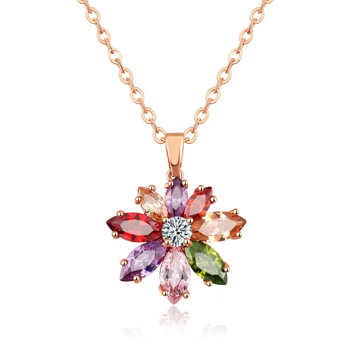Earrings Yellow Chimes Yellow Chimes Floral Style Swiss Cubic Zircon Rose Gold Plated Pendant for Women and Girls
