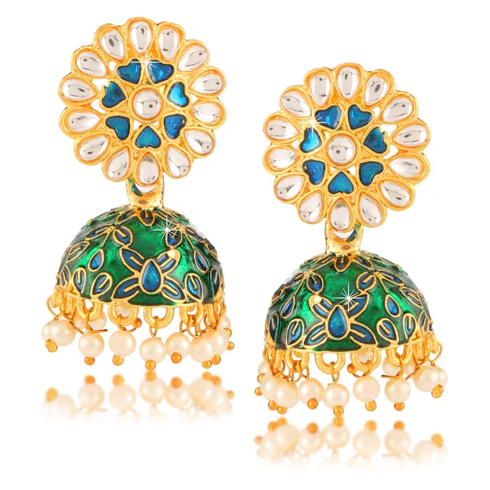 Earrings Yellow Chimes Yellow Chimes Meenakari Workmanship Latest Stylish Jhumkas Earrings for Women and Girls