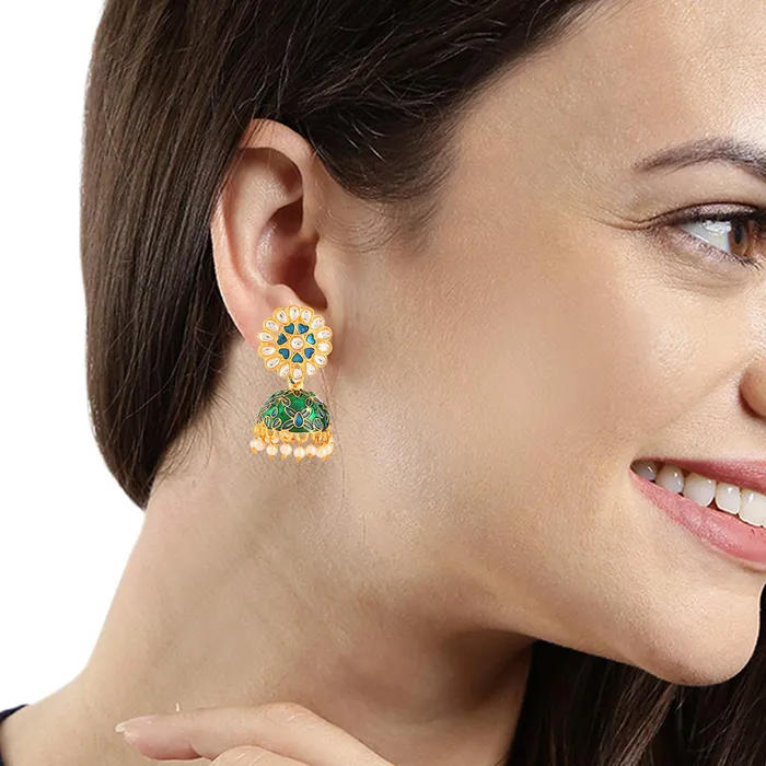 Earrings Yellow Chimes Yellow Chimes Meenakari Workmanship Latest Stylish Jhumkas Earrings for Women and Girls