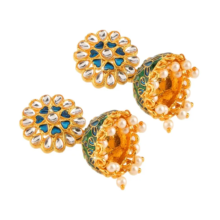 Earrings Yellow Chimes Yellow Chimes Meenakari Workmanship Latest Stylish Jhumkas Earrings for Women and Girls
