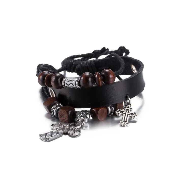Earrings Yellow Chimes Yellow Chimes Moxie Collection Cross Style Casual Leather Wraps Combo Bracelets for Men and Boys