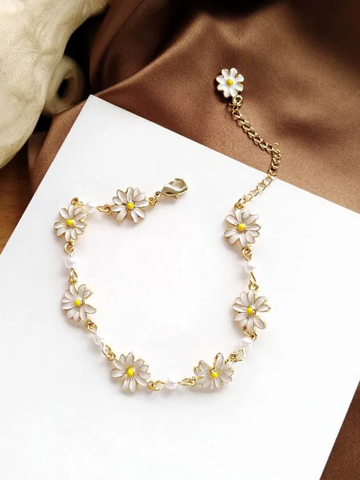 Earrings Yellow Chimes Yellow Chimes Necklace For Women Gold Toned Floral Designed Pearl Studded Chain For Women and Girls
