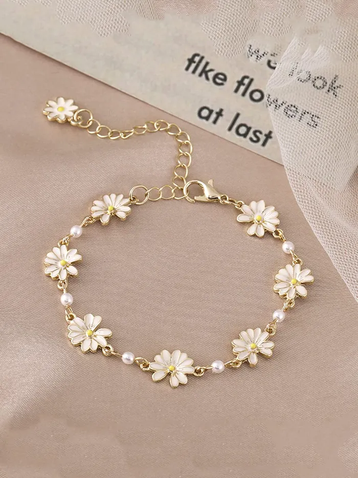 Earrings Yellow Chimes Yellow Chimes Necklace For Women Gold Toned Floral Designed Pearl Studded Chain For Women and Girls