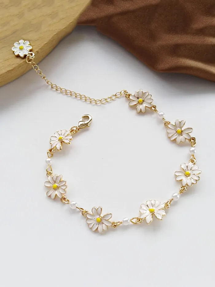 Earrings Yellow Chimes Yellow Chimes Necklace For Women Gold Toned Floral Designed Pearl Studded Chain For Women and Girls