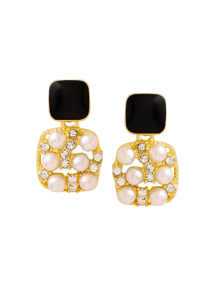 Earrings Yellow Chimes Yellow Chimes Pearl Drop Earrings For Women Fashion Black Women Earrings Gold Plated White Pearls Earrings For Girls Chic Reverie Birthday Gift for Girls Anniversary Gift for Women