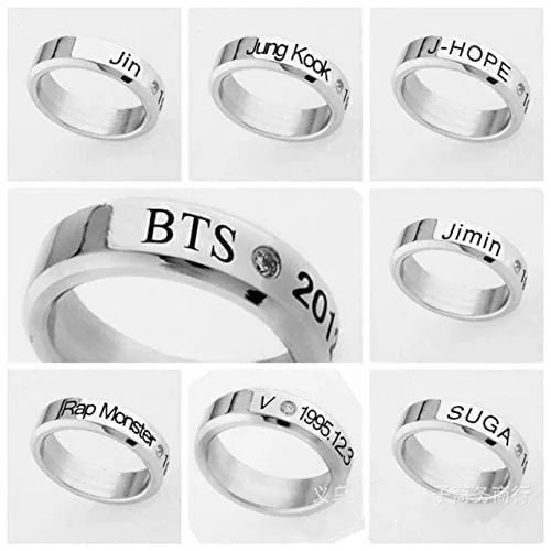 Earrings Yellow Chimes Yellow Chimes Rings for Men BTS Rings Stainless Steel Silver Ring Kpop BTS Bangtan Members Name Dob Engraved Ring for Men and Boys