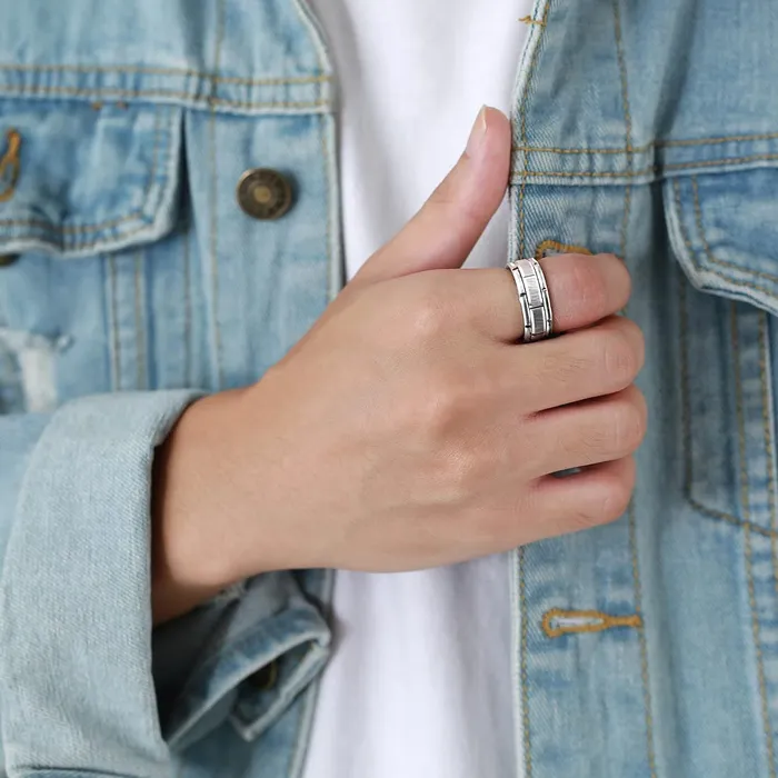 Earrings Yellow Chimes Yellow Chimes Rings for Men Stainless Steel Silver Ring Brick Pattern Band Finger Ring for Men and Boys