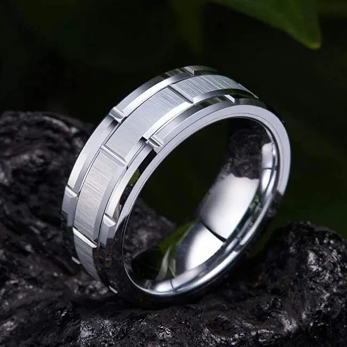Earrings Yellow Chimes Yellow Chimes Rings for Men Stainless Steel Silver Ring Brick Pattern Band Finger Ring for Men and Boys