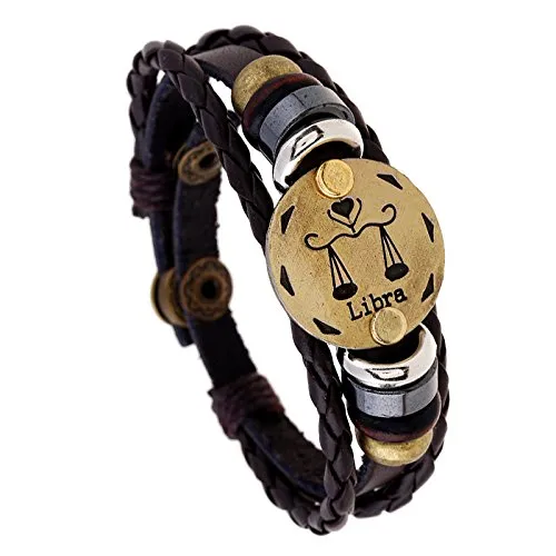 Earrings Yellow Chimes Yellow Chimes Zodiac Sign Constellation Handmade Brown Leather Bracelet For Men and WomenUnisex Libra